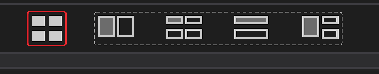 The chart toolbar magnified: the Multi Chart Layout button ringed in red, the pinned layouts outlined beside it