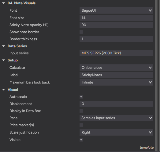 StickyNotes settings — note visuals: font, opacity and border