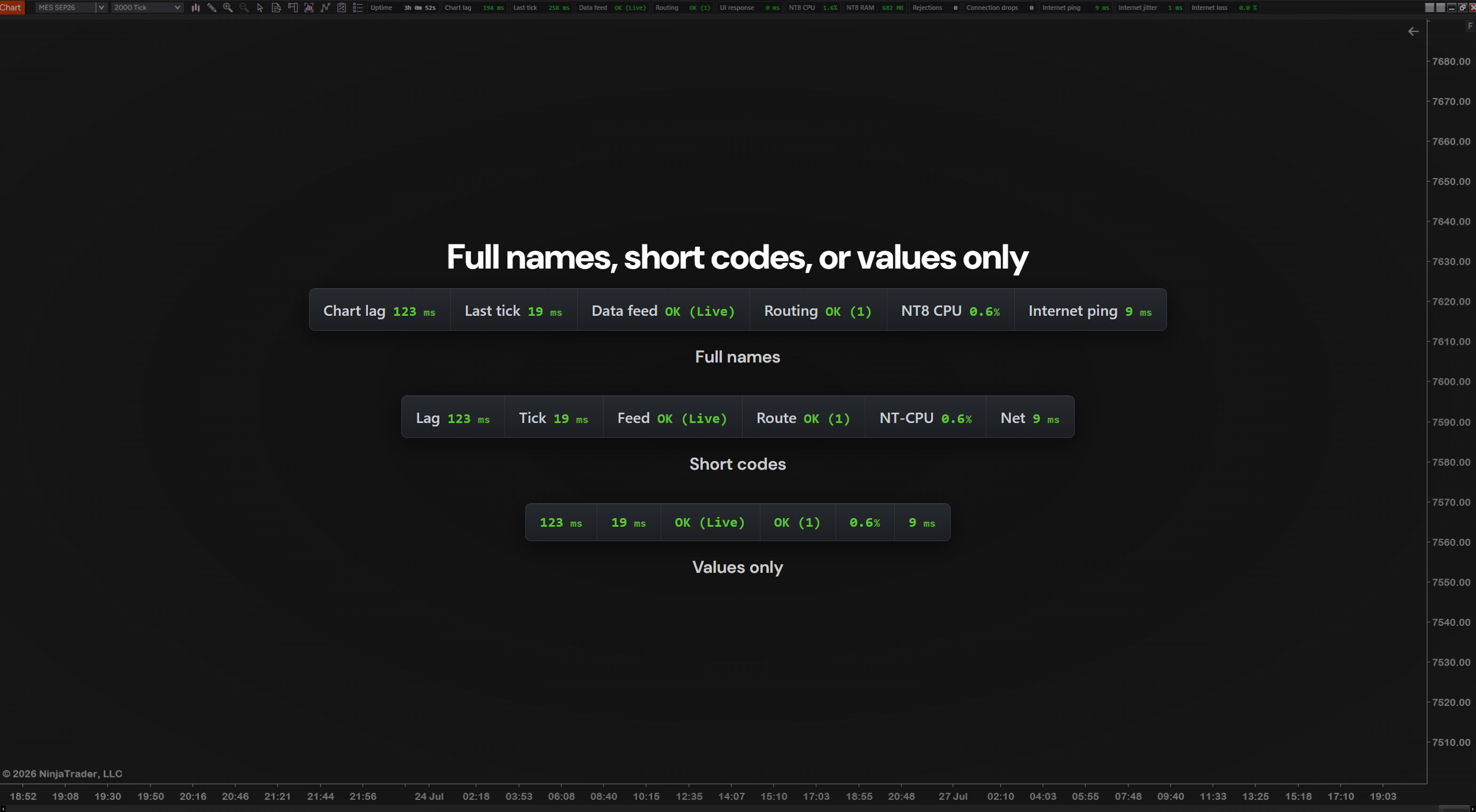 SystemHUD label modes — full names, short codes, or values only