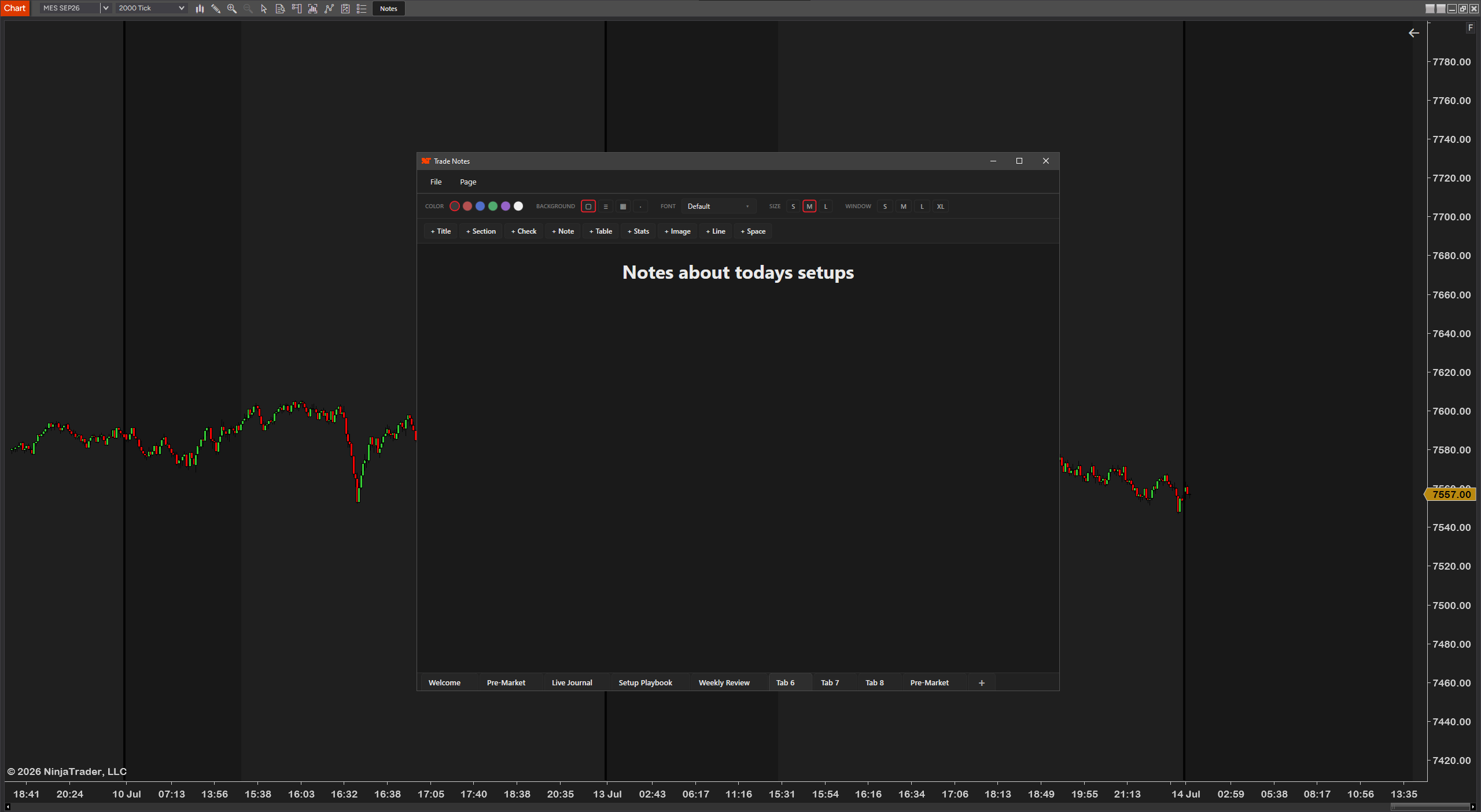 TradeNotes — journal pages and templates inside the on-chart notebook