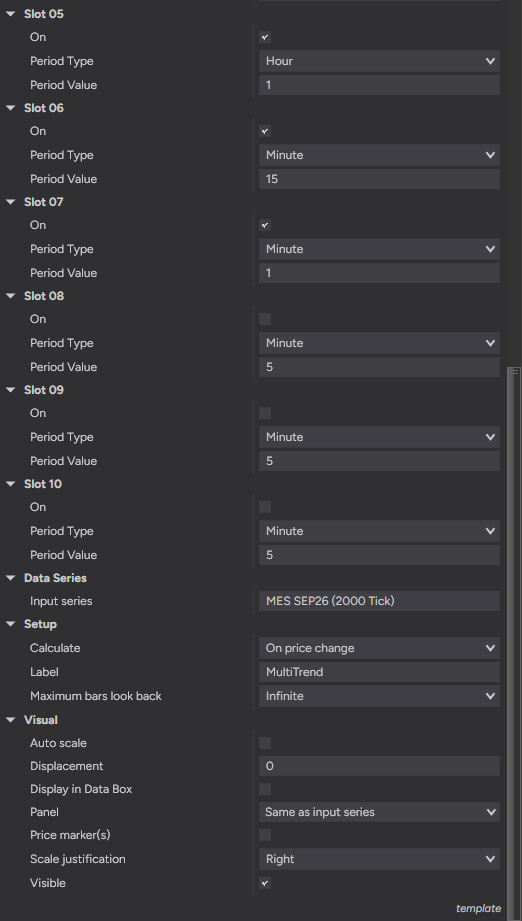 MultiTrend settings — placement, fonts and colors